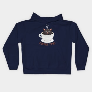 Black Coffee Cat Time Kids Hoodie